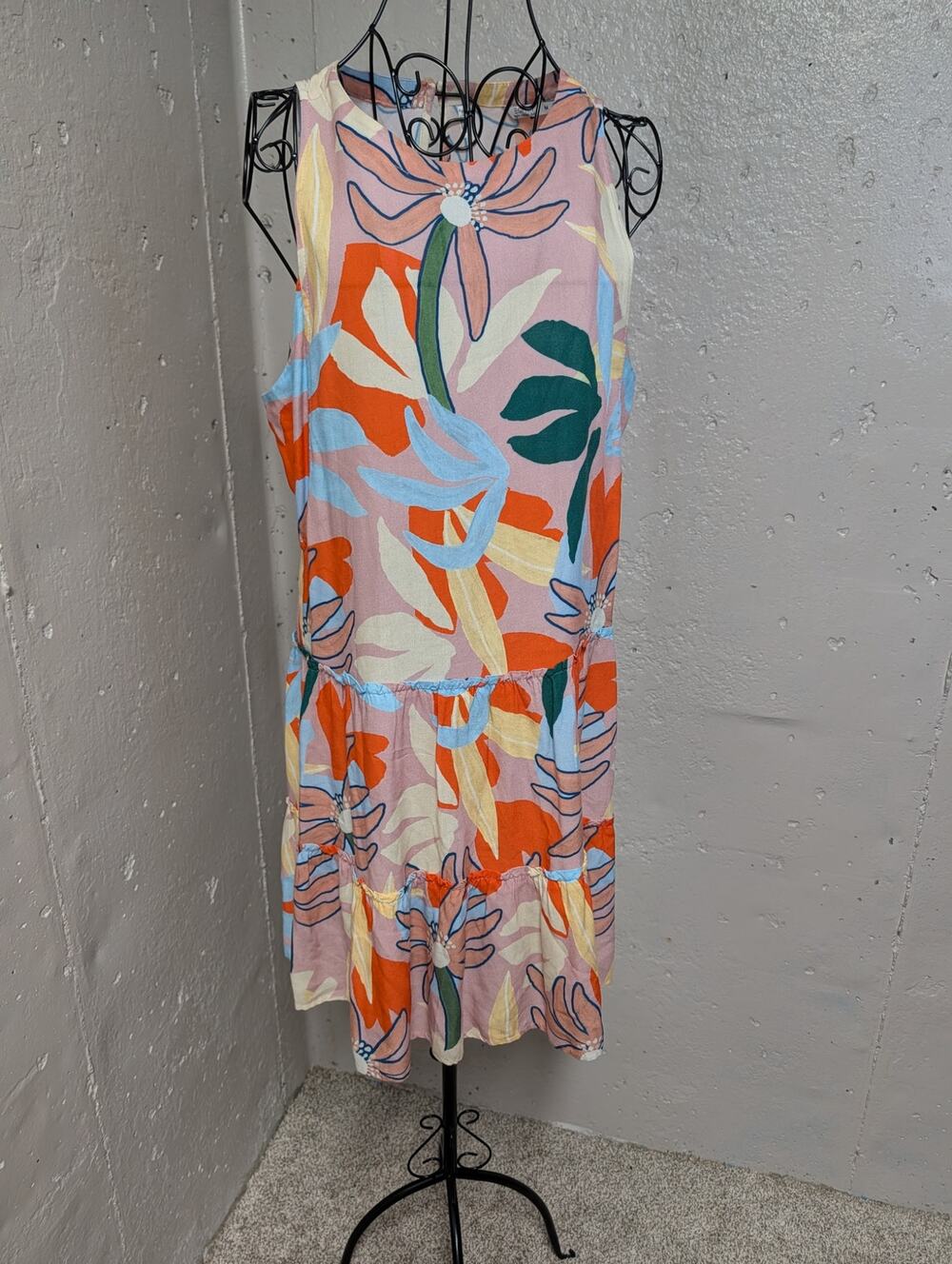 Vintage Esprit EDC Abstract Floral Tiered Midi Dress M